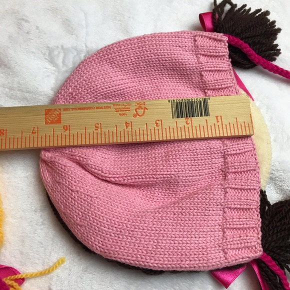 Children's Beanie Skull Cap Crochet Knitted Pink Blonde Brunette Hat Size 2T - Picture 6 of 9